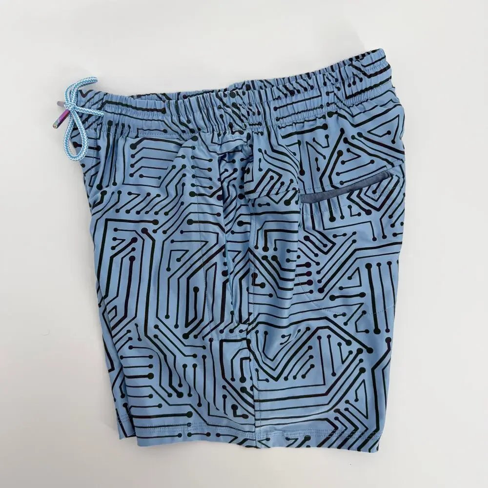 Gay Almanac By PandaTak Blue Circuit Weekender Shorts Flash Reflective‎ NWOT
